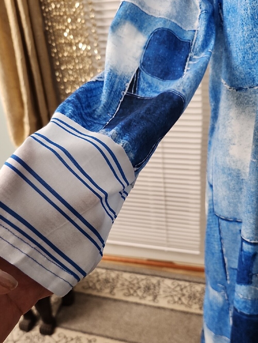 Blue Patchwork Print Long Duster Cardigan - Picture 5 of 5